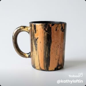 Handmade Marbled Ceramic Mug in Metallic Copper & Black